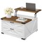 White Lift Top Coffee Table with Hidden Storage and Drawers for Living Room